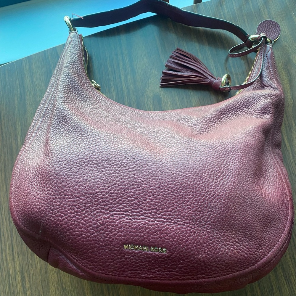 Michael Kors Wine Pebbled Leather Hobo Bag